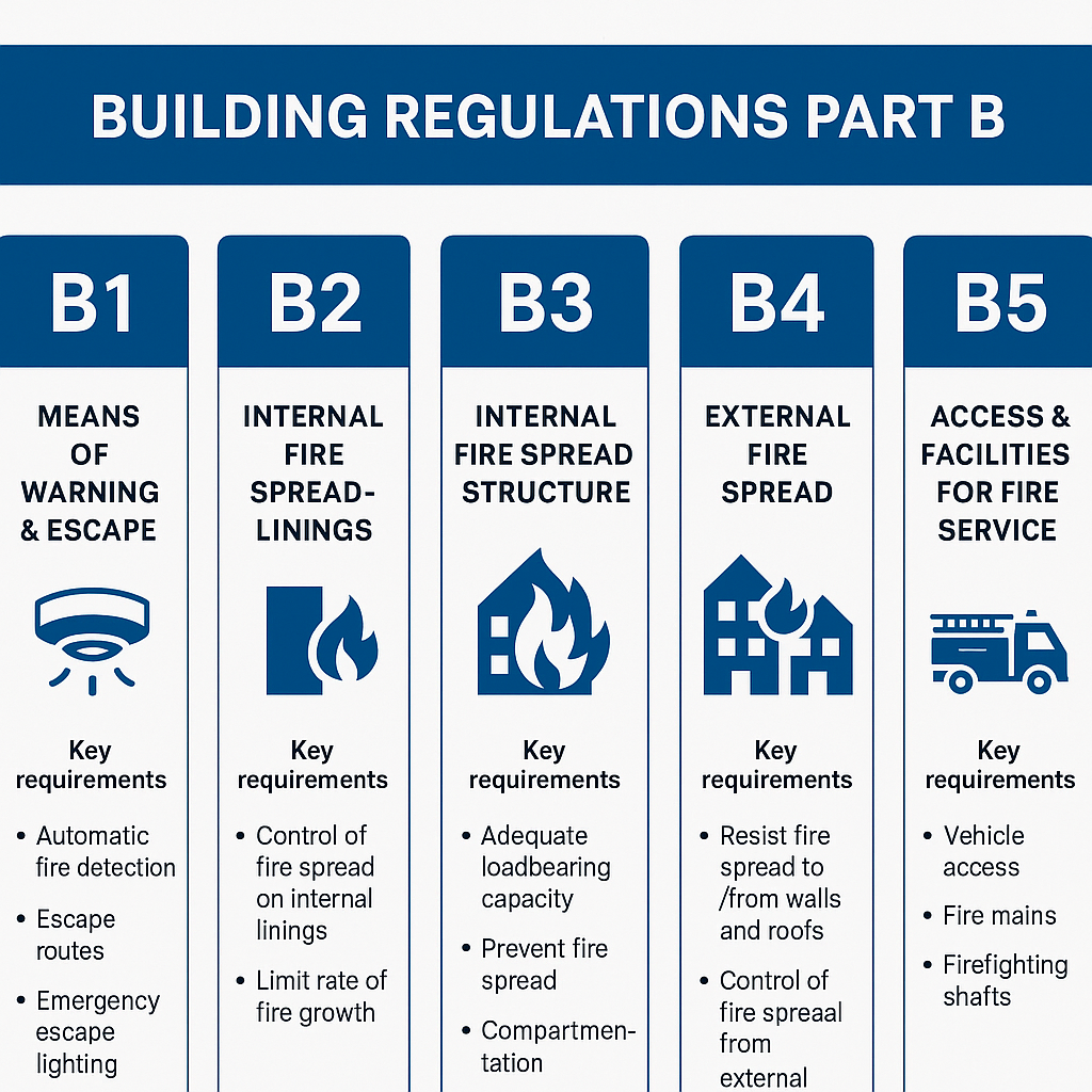 Infographic detailing the sections of Building Regulations Part B
