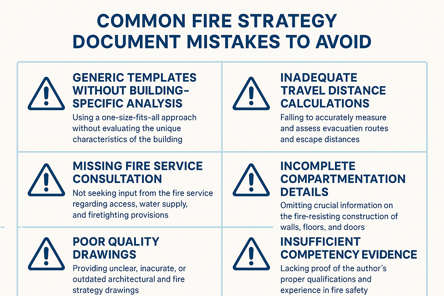 Infographic showing common fire strategy document mistakes