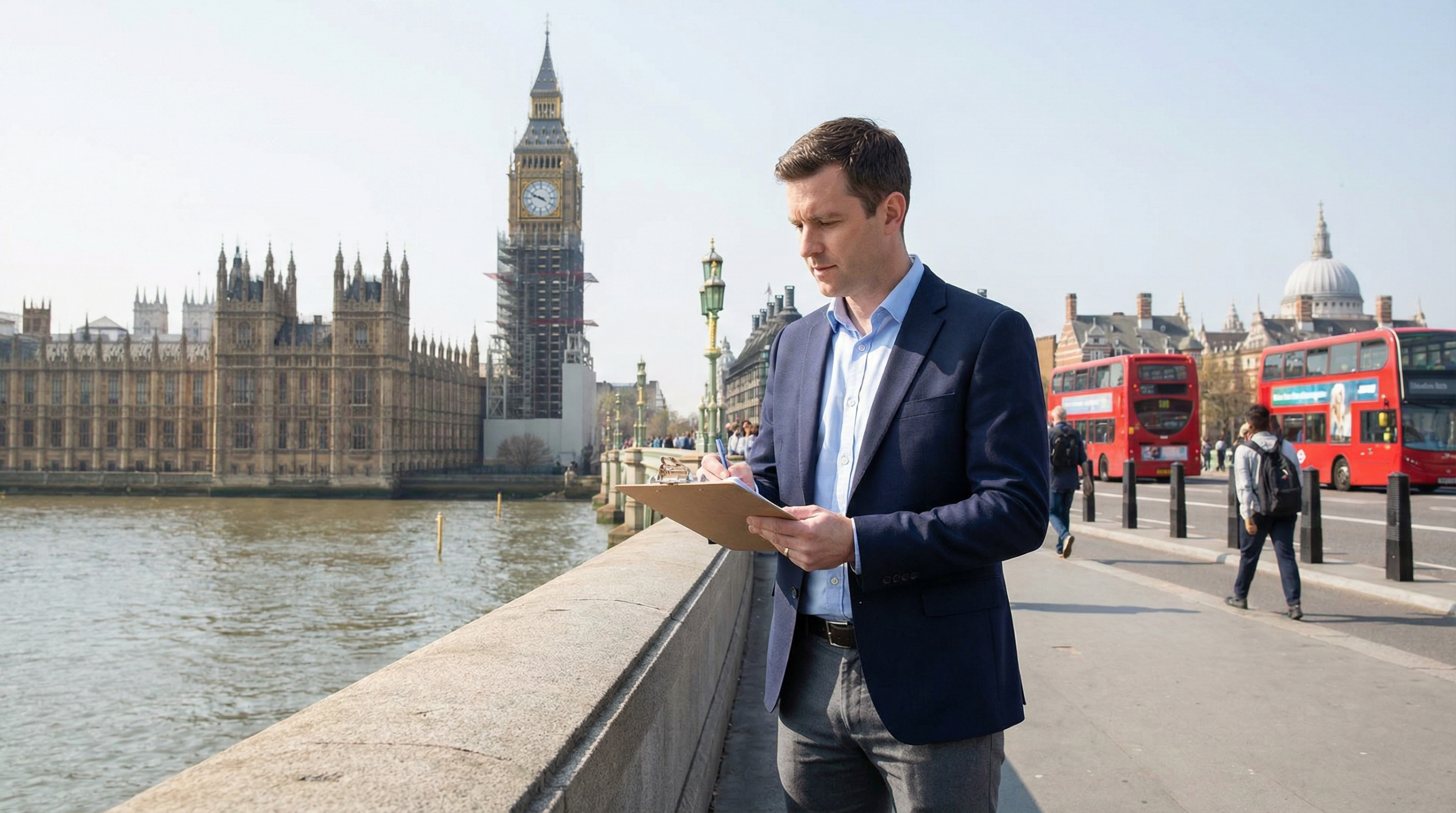 Professional fire risk assessor conducting inspection in a Central London heritage building